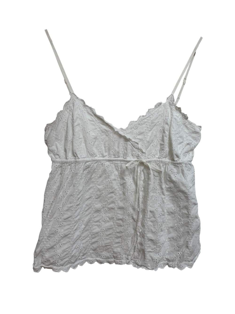 Y2K Vintage American Eagle Babydoll To Blouse Women Size 6 White Eyelet Embroid